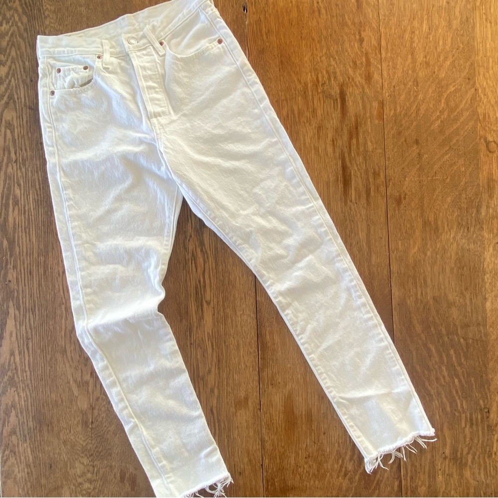 Levi's 501 S Big E Button Fly White Cut Off Jeans